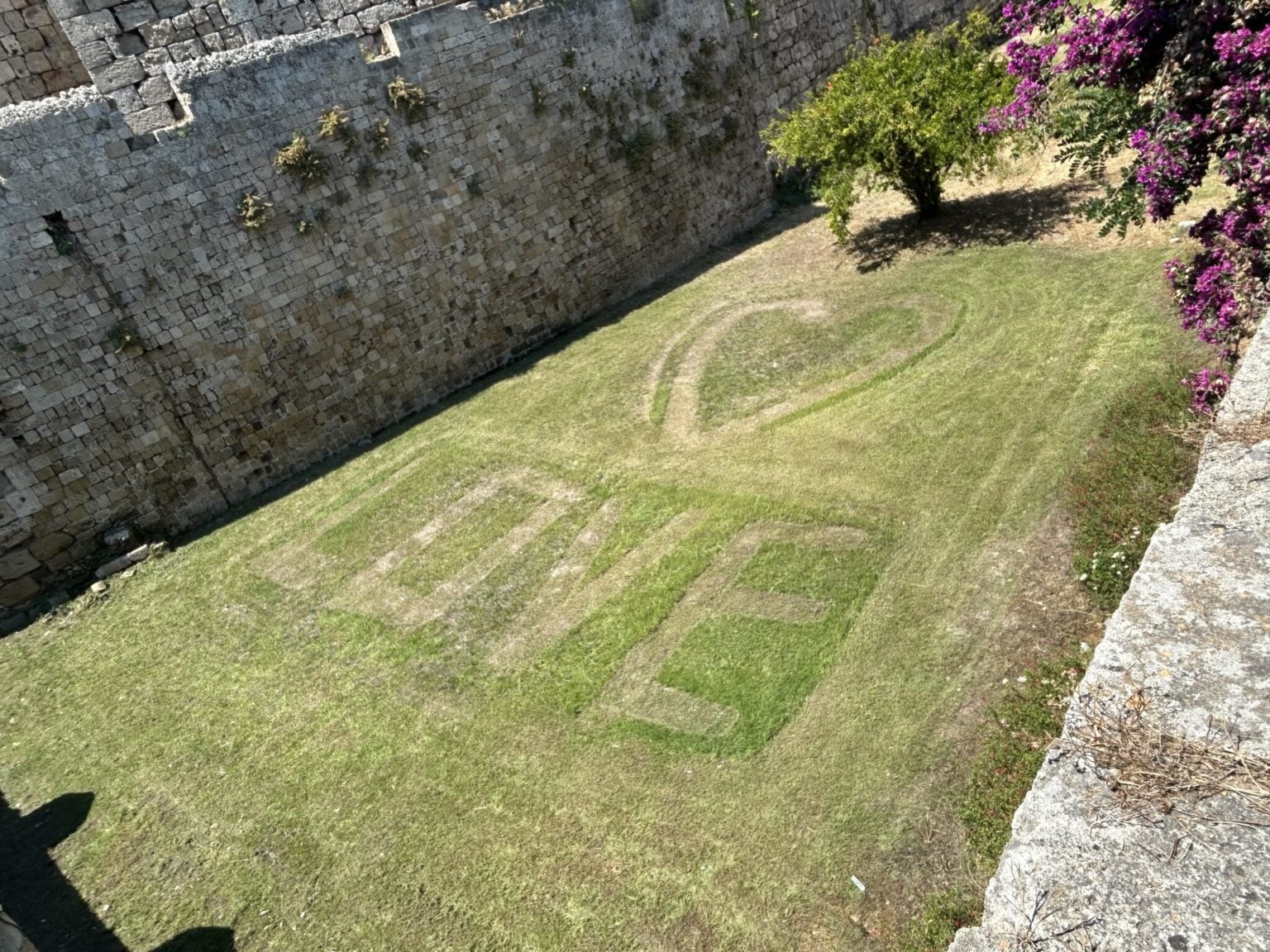 Ρόδος: Άγνωστος δημιουργός «ζωγραφίζει» μηνύματα αγάπης στο γκαζόν της πόλης